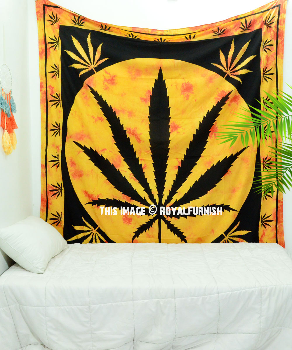 Multi Color Marijuana Weed Tapestry Cannabis Leaf Hippie Yin Yang Wall Hanging 