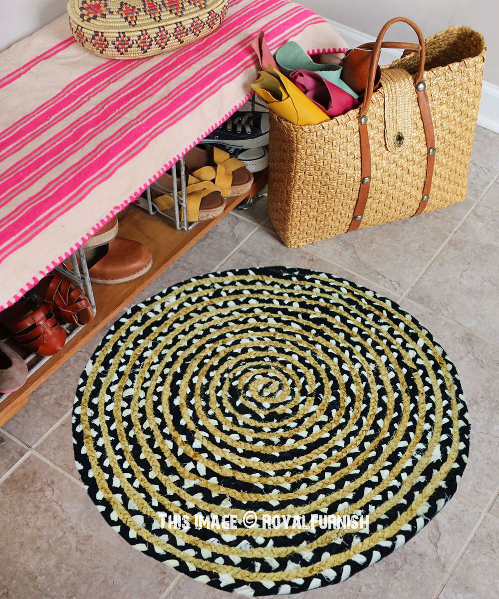 8 ft Round Colorful Natural Jute Chindi Sisal Woven Area Braided Rug Boho Bohemi
