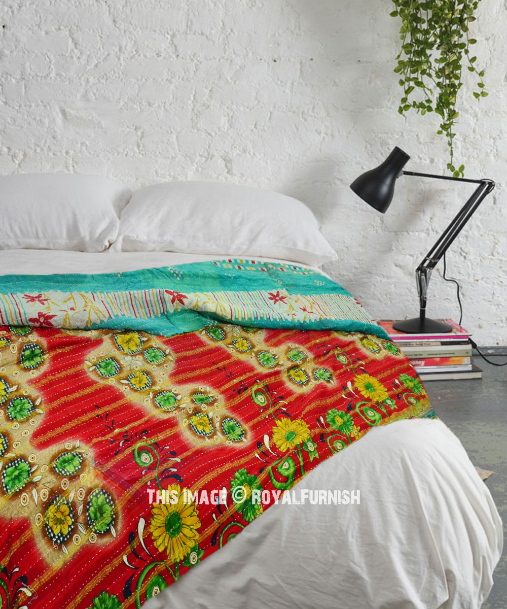 Ralli Bedspread Bedding Kantha Quilt Gudri Reversible Throw Boho Bed Cover New Arrival Vintage Kantha Quilt