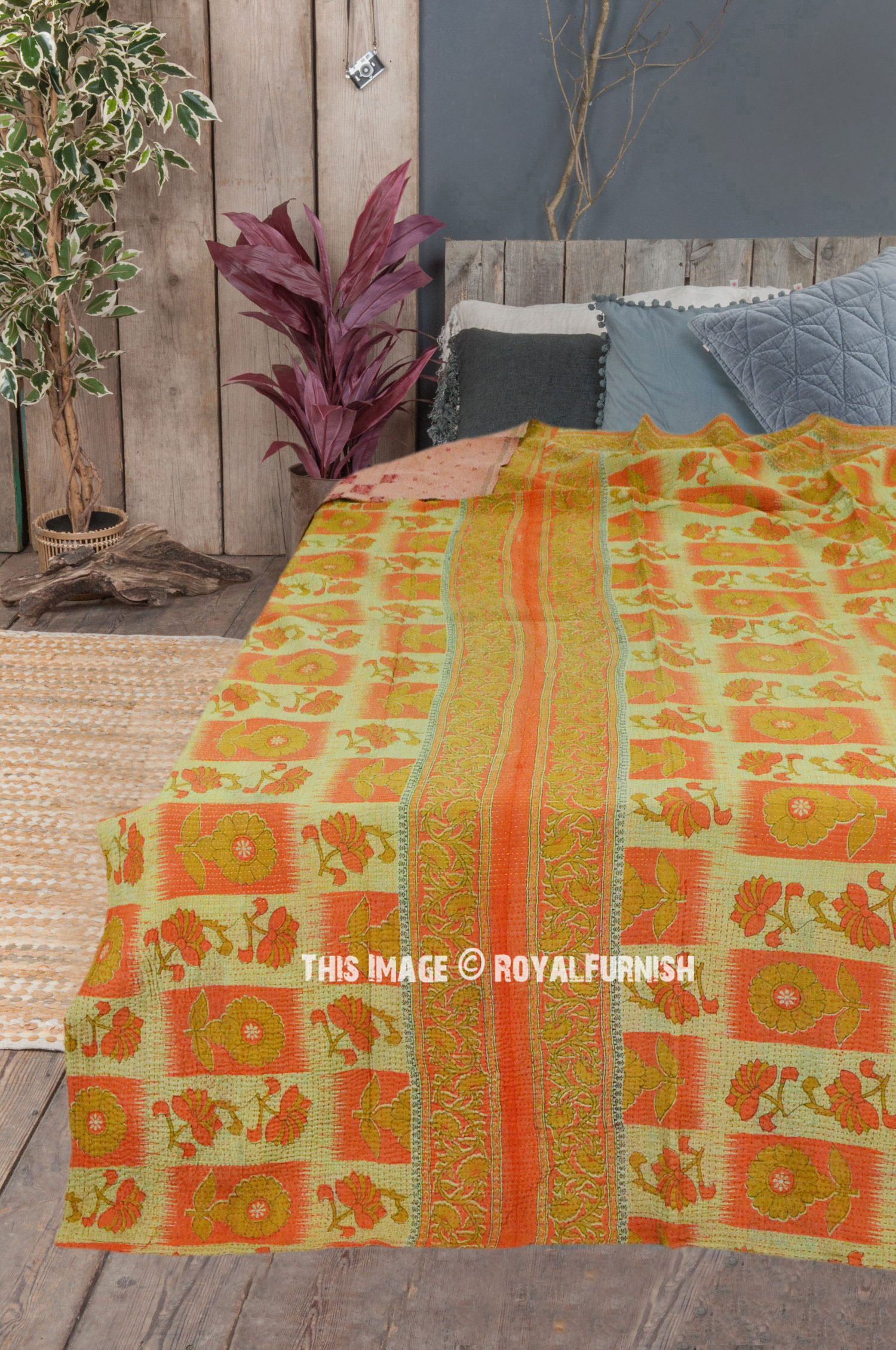 Indian Vintage Cotton Kantha Throw High Quality Designer Quilt Handmade Kantha Bedsheet Home Decor Reversible Ralli Recycled Cotton Blanket
