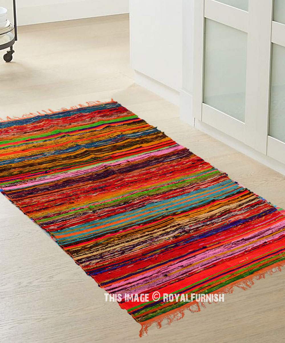 60 x 90 cm, Cotton Multicolor Colors May Vary Multicolor Hand Braided Reversible Chindi Rug Rag Oval Umi by  Vibrant Area Rug Rag