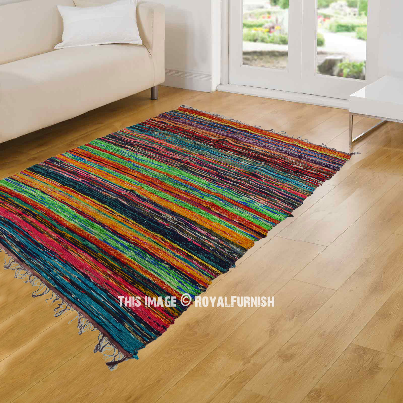 Indian Brown Multi Handmade Chindi Rug Floor Yoga Mat Area Rug Mat Carpet 3x5 Ft 