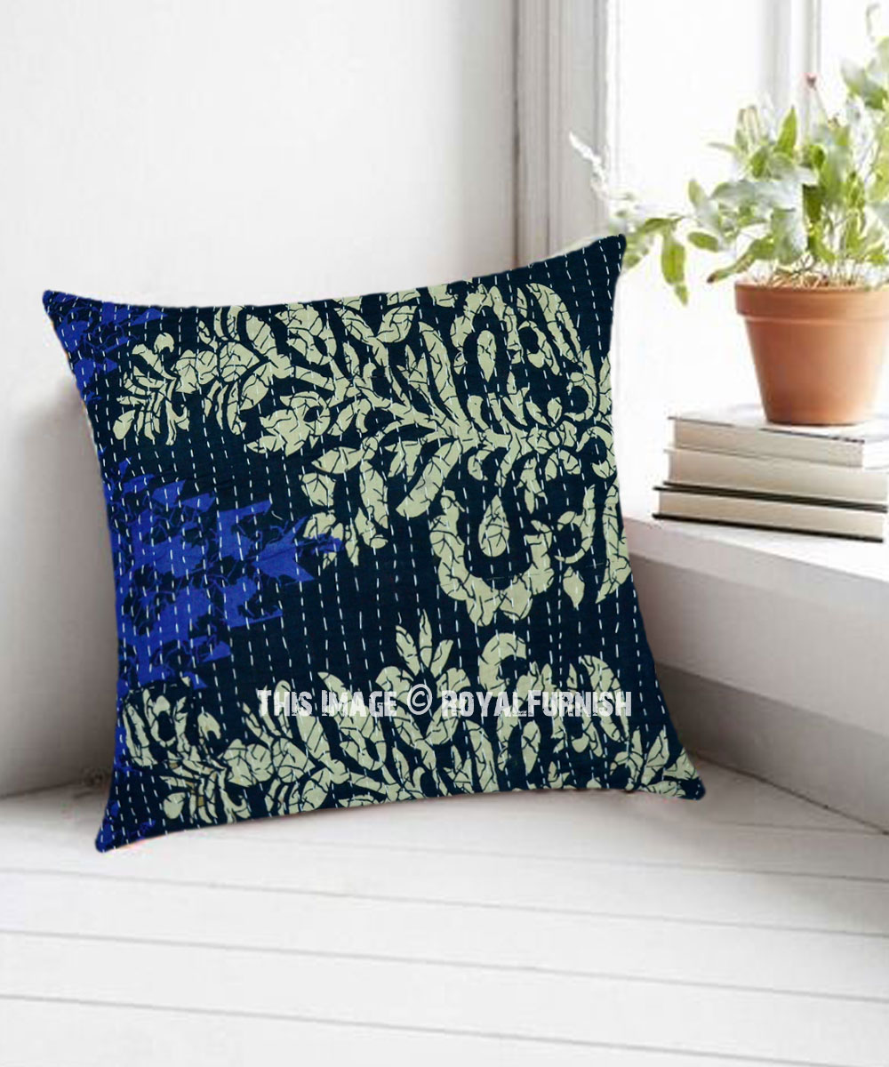 Indian Kantha Cushion Cover Cotton Decorative Throw Pillow Case Decor Boho 16" 