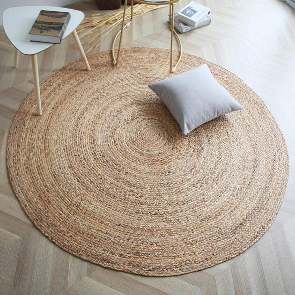 2 ft Round Colorful Natural Jute Chindi Sisal Woven Area Braided Rug Boho Indian 