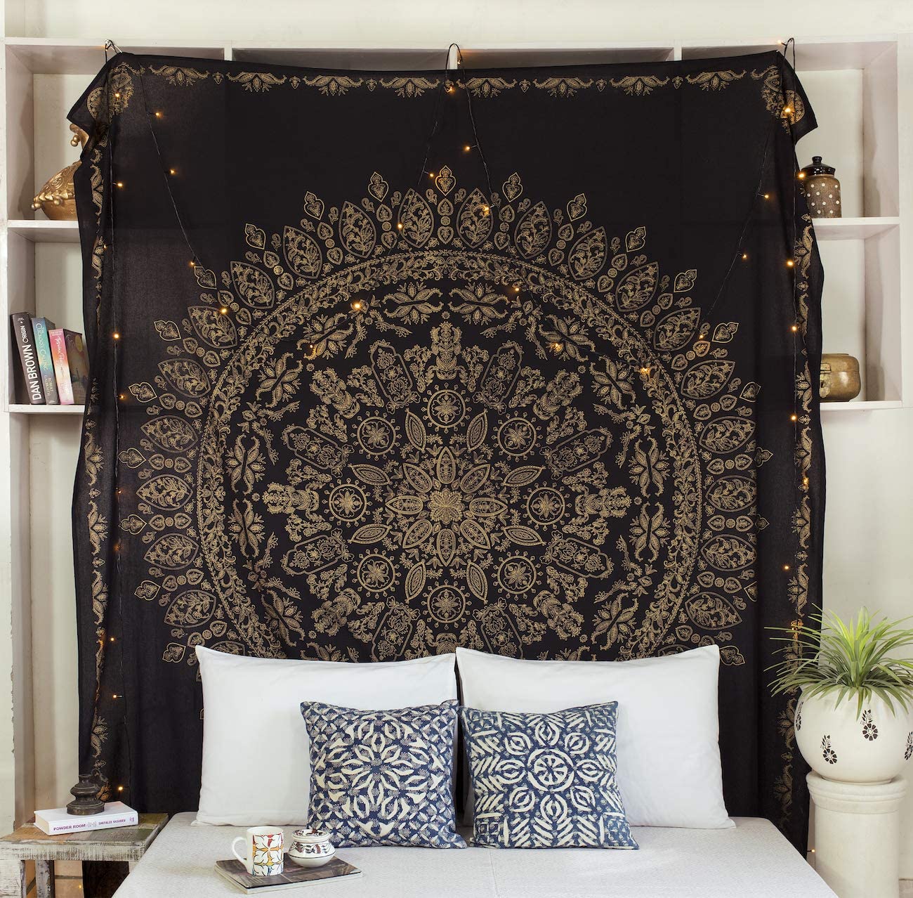 Royal Furnish Black Gold Floral Mandala Tapestry