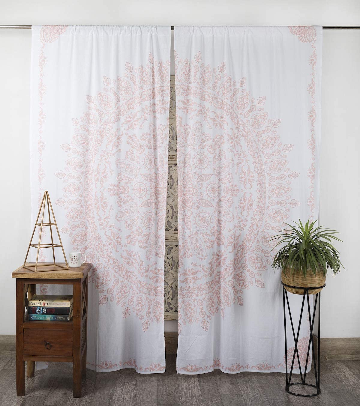 thumbnail image 2 of Indian Gold Ombre Mandala Wall Tapestry – 100% Cotton Boho Curtain, 2-Panel Set, 82x41 Inch Each 2 of 2