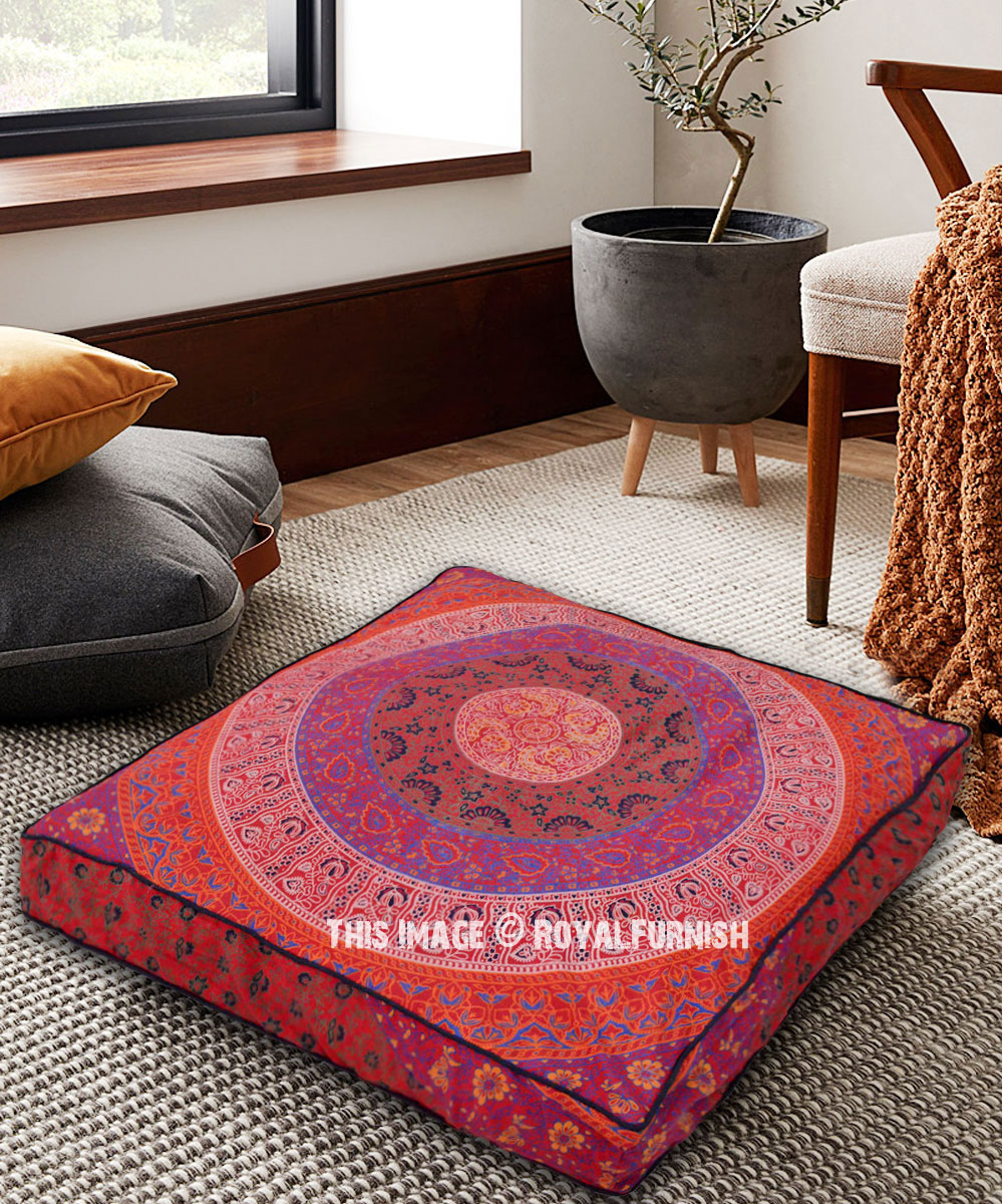Floor Cushion Cover - Square Yellow - Mandala Life ART