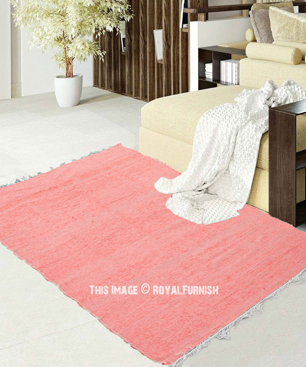 Pink Solid Color Soft Cotton Chindi Area Rug 4X6 Ft. - 48X72 Inch 