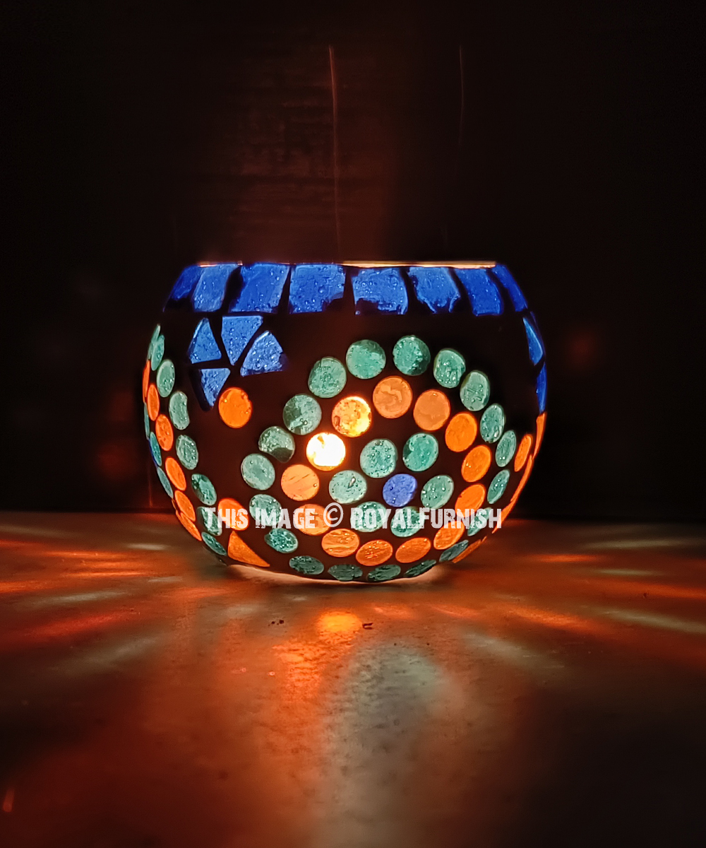 Multi Bubble Design Mosaic Glass Votive Tea Light Candle Holder 