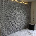 Black and White Floral Hippie Elephant Mandala Tapestry
