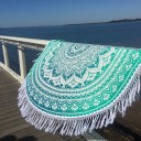 White & Sea Green Ombre Round Beach Towel, Mandala Roundie