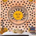 Orange Multicolor Sun Moon Star Tapestry Wall Hanging Indian Hippie Bedspread