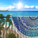 White & Blue Ombre Theme Round Mandala Beach Throw Roundie Towel