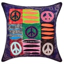 Blue Multi Handcrafted Aum and Peace Symbols Hippie Throw Pillow Cover 16X16