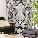 Black and White Hand Sketched Tiger Tapestry