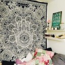 Black & White Queen Multi Sketched Hand Hamsa Wall Tapestry