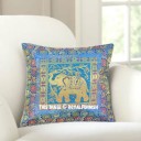 Turquoise Multi Unique Handcrafted Happy Elephant Silk Throw Pillow Case 16X16