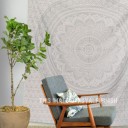 Silver Color Grunge Ombre Mandala Wall Tapestry