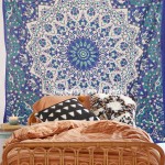 Queen White & Blue Indian Mandala Star Dorm Decor Hippie Tapestry Wall Hanging Bedspread 