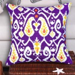 Purple Decorative Paisley Theme Ikat Kantha Pillow Case, Indian Cotton Pillow