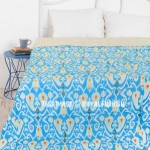 Turquoise Blue Multi Paisley Handcrafted Kantha Ikat Quilt Bedspread Blanket Throw