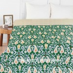 Green Twin Size Multicolor Hand Stitched Kantha Quilt Throw Blanket