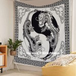 Black and White Yin Yang Chinese Dragon Fly Tapestry Wall Hanging