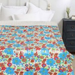 Turquoise Floral Leafs Boho Style Kantha Quilt Throw 