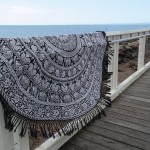Elephant Black and White Mandala Fringed Roundie, Beach Round Towel Round Tablecloth