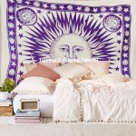 Purple Good Morning Sun Moon Fringed Tapestry Wall Hanging