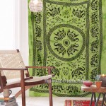 Green Boho Elephant Trap Circle Mandala Tapestry, Tie Dye Bed Cover