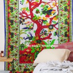 White Tree of Life Tapestry Wall Hanging, Hippie Cotton Bedspread