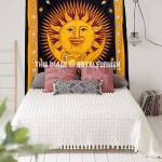 Black Multi Psychedelic Celestial Sun Moon Star Wall Tapestry Bedding