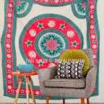  Red & Green Sun Moon and Stars Mandala Tapestry, Fringed Bedding