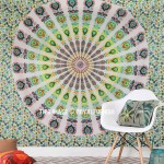 Blend of Yellow & White Peafowl Mandala Tapestry Throw Wall Hanging Bedspread