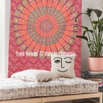 Small Red Boho Mandala Tapestry Wall Hanging, Indian Hippie Bedspread
