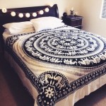 Black and White Elephant Mandala Fringed Tapestry Indian Bedding Bedspread