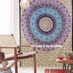 Elephant and Floral Spiral Bohemian Mandala Wall Tapestry, Hippie Bedspread