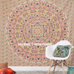 Multi Colored Leafs Medallion Style Ombre Mandala Wall Tapestry Bedspread