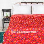Red Polka Dot Kantha Embroidered Throw 
