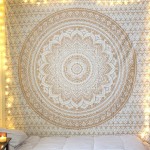 Sparkly Gold & White Mandala Wall Tapestry Boho Room Decor