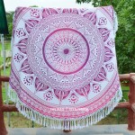 Pink Large Leaves Ombre Mandala Roundie Beach Throw Round Tablecloth