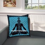 Turquoise Yoga Poses Chakras Tie Dye 16X16 Cotton Throw Pillow Cover