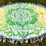 Green & Yellow Geometric Floral Medallion Circle Cotton Beach Throw Towel