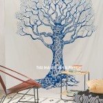 Teal Famine Tree Fringed Wall Tapestry, Indian Bedding