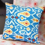 Turquoise Multi Paisley Featuring Cotton Kantha Ikat Pillow Cover 16X16