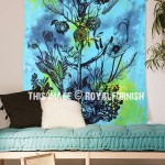 Turquoise Blue Opium Poppy Plant Tapestry Wall Hanging, Tie Dye Sheet