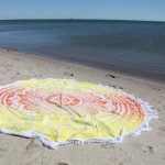 Yellow Multi Ombre Flower Medallion Cotton Roundie Beach Throw Round Tablecloth