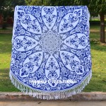 Blue Multi Flower Printed Ombre Mandala Roundie Beach Towel Throw