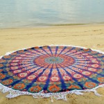 Hippie Plum And Bow Fringed Medallion Mandala Roundie Beach Throw Round Tablecloth